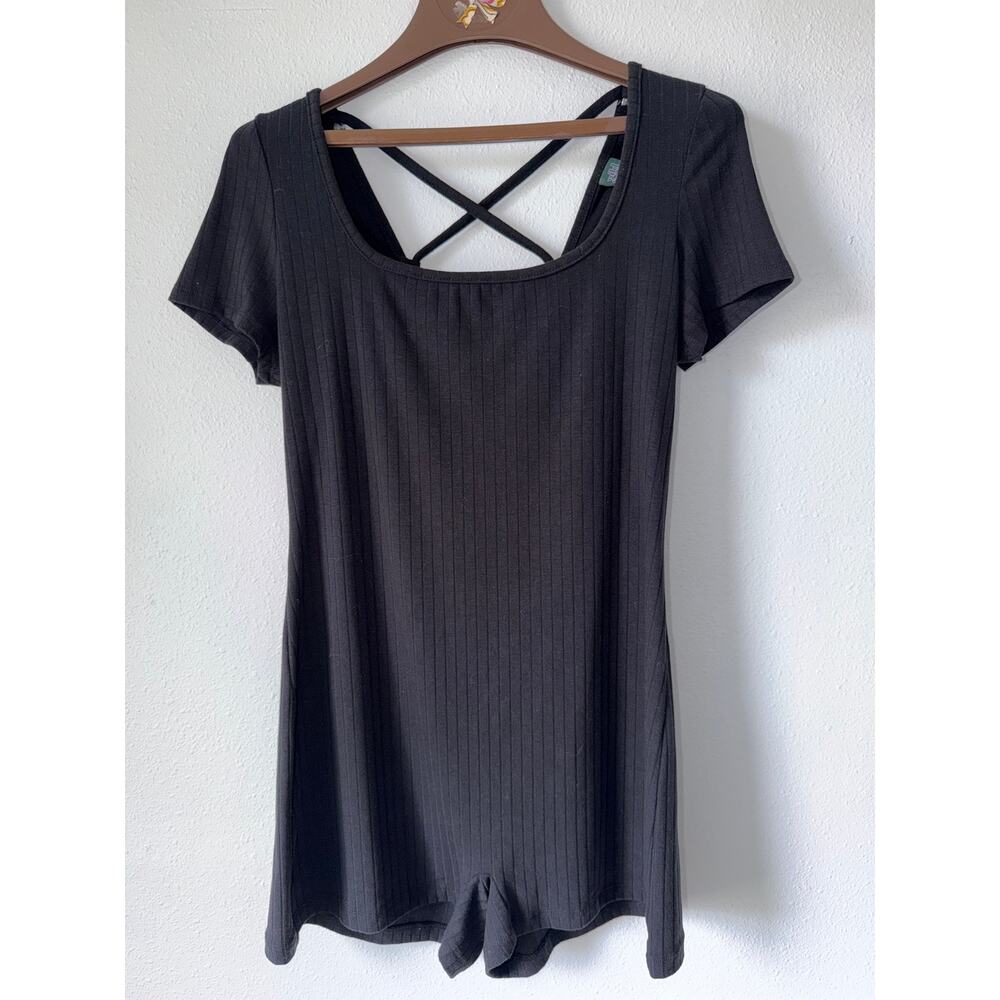 Strappy Black Short Sleeve Criss Cross Back Romper Shorts Outfit One Piece Large